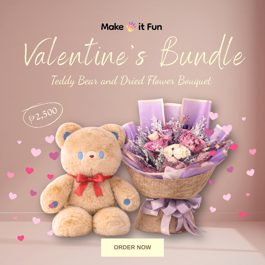 Valentine's Bundle - Flowers and Stuffed Toy - Stuff It Fun - Bloom it Fun